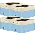 BALEINE 4 Pack Fabric Closet Storage Bins for Shelves, Linen Closet Organizers and Storage, Decorative Baskets for Organizing, Shelf, Clothes, Home, Office (Skyblue, 17''x13''x10.5'')
