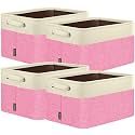 BALEINE 4 Pack Fabric Closet Storage Bins for Shelves, Linen Closet Organizers and Storage, Decorative Baskets for Organizing, Shelf, Clothes, Home, Office (Pink, 15''x11''x9.5'')