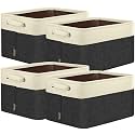 BALEINE 4 Pack Fabric Closet Storage Bins for Shelves, Linen Closet Organizers and Storage, Decorative Baskets for Organizing, Shelf, Clothes, Home, Office (Black, 12"x8"x8")