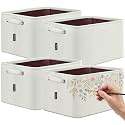 BALEINE 4 Pack Fabric Closet Storage Bins for Shelves, Linen Closet Organizers and Storage, Decorative Baskets for Organizing, Shelf, Clothes, Home, Office (White, 12"x8"x8")