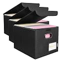 BALEINE File Organizer Box with Lid, Collapsible File Folder Organizer with Plastic Slide, Hanging File Folder Box for Office Document Storage (3 Pack, Black)