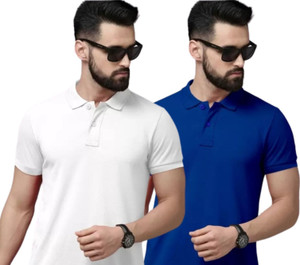 balker merka Solid Men Polo Neck Blue