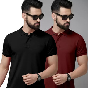 balker merka Solid Men Polo Neck Black