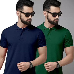 balker merka Solid Men Polo Neck Blue