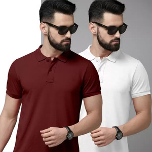 balker merka Solid Men Polo Neck Maroon