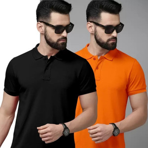 balker merka Solid Men Polo Neck Black