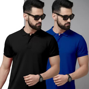 balker merka Solid Men Polo Neck Black