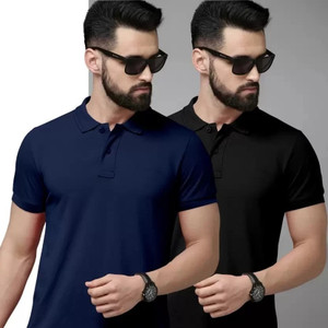 balker merka Solid Men Polo Neck Black
