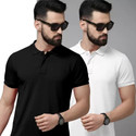 balker merka Solid Men Polo Neck Black T-Shirt