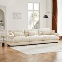 Ball &amp; Cast 130" Extra Large Sectional Sofa,3-Seater Oversized Modular Cloud Couch with Waist &amp; Throw Pillows,Deep Seat Velvet Fluffy Sofas for Living Room,Home Theater,Apartment,Velvet,Cream