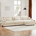 Ball &amp; Cast 130" Oversized Modular Sofa,L Shaped 3-Seater Couch Sectional Couch with Round Bolster Armrests and 5 Pillows,Fluffy Velvet Deap Seat Couches w/Ottoman,for Living Room,Convertible,Cream