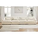 Ball &amp; Cast 166" Sectional Cloud Couch,Modular Velvet Sofa with Bolstered Armrests,6 Pillows,Deep Seat,Convertible L Shaped Couch for Living Room,Modern Comfy Sofa,Cream