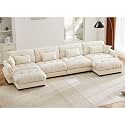 Ball &amp; Cast 166" U Shaped Couch Sectional Couch,4 Seater Modular Couchs with Round Bolster Armrest,6 Pillows,Waist Pillows,Modern Corner Sofa w/ 2 Removable Ottomans,for Living Room,Cream