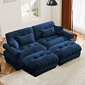 Ball &amp; Cast 93.7" Loveseat Modular Sectional Sofa,Modern Oversized 2 Seater L-Shaped Couch with Round Bolster Armrest,Waist Pillow and Throw Pillows,for Living Room,Home Theater,Apartment,Velvet,Blue