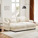 Ball &amp; Cast 93.7" Loveseat Modular Sectional Sofa,Modern Oversized 2 Seater L-Shaped Couch with Round Bolster Armrest,Waist Pillow and Throw Pillows,for Living Room,Home Theater,Apartment,Velvet,Cream