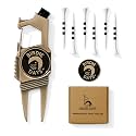 Ball Marker and Magnetic Divot Tool Gift Sets | Antique Silver or Brass Finish | 2 Markers | 1 Multi-Functional Golf Divot Repair | Bottle Opener | Groove Brush Cleaner | Premium Gift Box