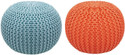 Balliram's Fabric Pouf (Finish Color - Light Blue, Orange, Pre Assembled)