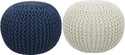 Balliram's Fabric Pouf (Finish Color - White, Blue, Pre Assembled)