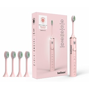 balloon adult sonic electric toothbrush smile 10 4 free brush heads rechargeable 6 operational modes 30000 vibrations per minute ip67 waterproofpink 1 count