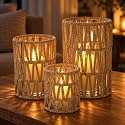 Baluue Rattan Hurricane Candle Holders Set of 3 Wicker Boho Lanterns