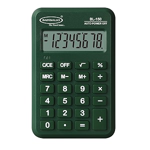 bambalio 8 digits bl-150 pocket size electronic calculator 3 years warranty green