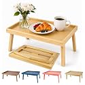 Bamboo Bed Table Tray with Support Bar and Foldable Legs, Breakfast Food Trays Table for Bed Sofa Eating and Laptops, TV Lap Tray Table on Couch (Applied for Invention Patent)