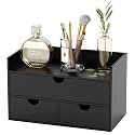 Bamboo Desk Organizer with Drawers Desktop Storage Drawers for Bills Office Supplies Kitchen Utensils Organizing Tool for Home Classroom Organization No Assembly (Black with Shelf)