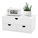 Bamboo Desk Organizer with Drawers Desktop Storage Drawers for Bills Office Supplies Kitchen Utensils Organizing Tool for Home Classroom Organization No Assembly (White)