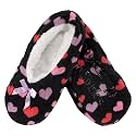 BambooMN Women's Heart Patterned Non-Slip Lined Travel Home Slippers