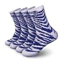 BambooMN Women's Fuzzy Zebra Print Team Spirit Socks - Super Soft Microfiber Game Day Sports Socks - 4 Pairs