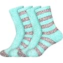 BambooMN Women's Soft Fuzzy Warm Cozy Striped Solid Socks - 4 Pair Value Packs