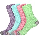 BambooMN Women's Soft Fuzzy Warm Cozy Striped Solid Socks - 4 Pair Value Packs