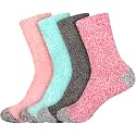 BambooMN Women's Soft Fuzzy Warm Cozy Striped Solid Socks - 4 Pair Value Packs