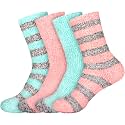 BambooMN Women's Soft Fuzzy Warm Cozy Striped Solid Socks - 4 Pair Value Packs