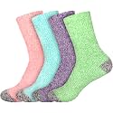 BambooMN Women's Soft Fuzzy Warm Cozy Striped Solid Socks - 4 Pair Value Packs