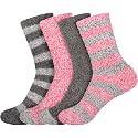 BambooMN Women's Soft Fuzzy Warm Cozy Striped Solid Socks - 4 Pair Value Packs