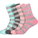BambooMN Women's Soft Fuzzy Warm Cozy Striped Solid Socks - 4 Pair Value Packs