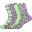 BambooMN Women's Soft Fuzzy Warm Cozy Striped Solid Socks - 4 Pair Value Packs
