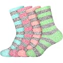 BambooMN Women's Soft Fuzzy Warm Cozy Striped Solid Socks - 4 Pair Value Packs