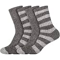 BambooMN Women's Soft Fuzzy Warm Cozy Striped Solid Socks - 4 Pair Value Packs