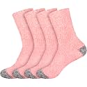 BambooMN Women's Soft Fuzzy Warm Cozy Striped Solid Socks - 4 Pair Value Packs