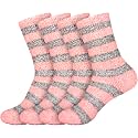 BambooMN Women's Soft Fuzzy Warm Cozy Striped Solid Socks - 4 Pair Value Packs