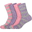 BambooMN Women's Soft Fuzzy Warm Cozy Striped Solid Socks - 4 Pair Value Packs