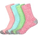 BambooMN Women's Soft Fuzzy Warm Cozy Striped Solid Socks - 4 Pair Value Packs