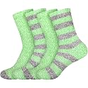 BambooMN Women's Soft Fuzzy Warm Cozy Striped Solid Socks - 4 Pair Value Packs