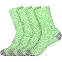 BambooMN Women's Soft Fuzzy Warm Cozy Striped Solid Socks - 4 Pair Value Packs