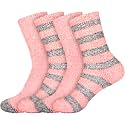 BambooMN Women's Soft Fuzzy Warm Cozy Striped Solid Socks - 4 Pair Value Packs