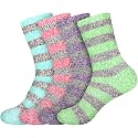 BambooMN Women's Soft Fuzzy Warm Cozy Striped Solid Socks - 4 Pair Value Packs