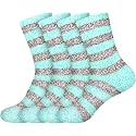BambooMN Women's Soft Fuzzy Warm Cozy Striped Solid Socks - 4 Pair Value Packs