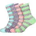 BambooMN Women's Soft Fuzzy Warm Cozy Striped Solid Socks - 4 Pair Value Packs